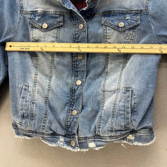 BKE Denim Jean Jacket Women's S Blue and Red Plaid Fully Reversable Preppy - Picture 12 of 14